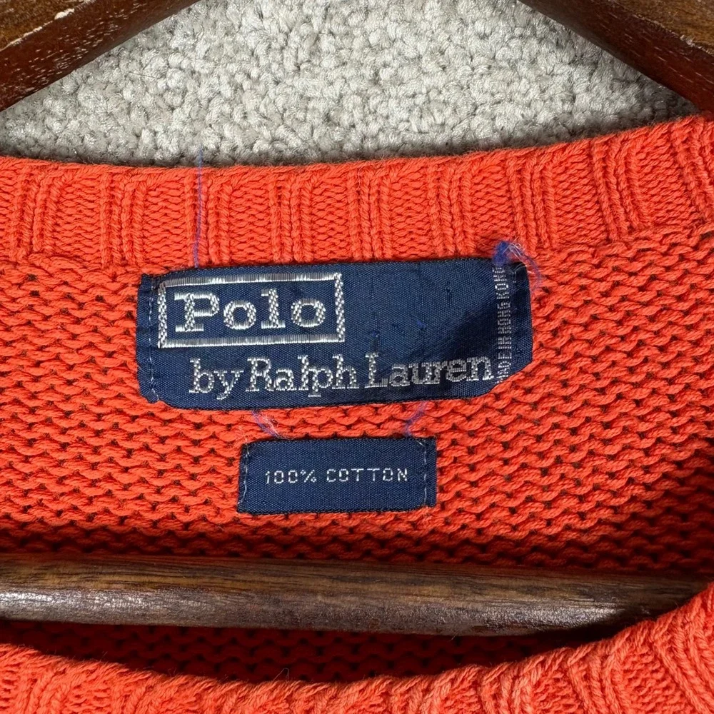 Polo Ralph Lauren Mens Orange Cotton Shaker Knit Crewneck Sweater Large